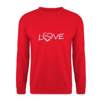 Love Drugs Spruch - Unisex Pullover - Rot - Vorne - Alina (178cm) & Michal (187cm)