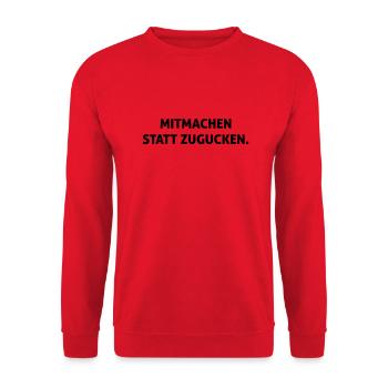 Mitmachen statt zugucken - Unisex Pullover - Rot - Vorne - Alina (178cm) & Michal (187cm)