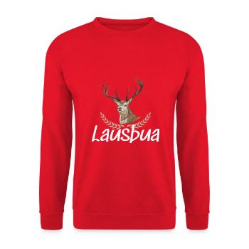 Lausbua Hirsch Lederhosen - Unisex Pullover - Rot - Vorne - Alina (178cm) & Michal (187cm)
