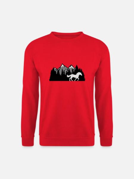 Berge Wald Natur Pferd - Unisex Pullover - Rot