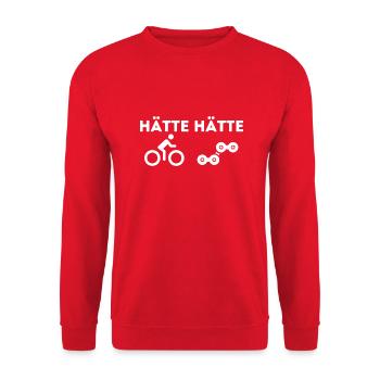 Hätte Hätte Fahrradkette | Lustiges Design - Unisex Pullover - Rot - Vorne - Alina (178cm) & Michal (187cm)