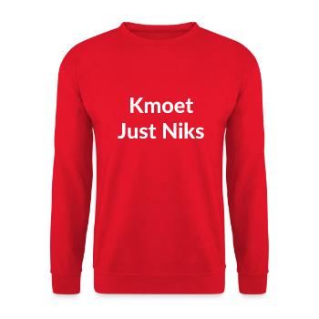 Kmoet Just Niks, Antwerpener Dialekthemden - Unisex Pullover - Rot - Vorne - Alina (178cm) & Michal (187cm)