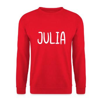 Julia Benutzerdefinierter Name Schriftart Text Geburtstag - Unisex Pullover - Rot - Vorne - Alina (178cm) & Michal (187cm)