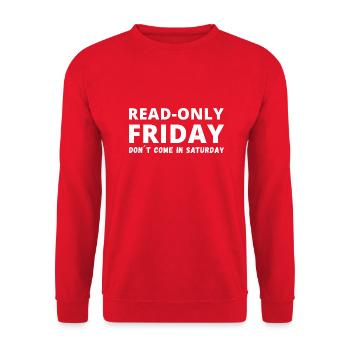 Read Only Friday Admin Informatik IT EDV Nerd - Unisex Pullover - Rot - Vorne - Alina (178cm) & Michal (187cm)