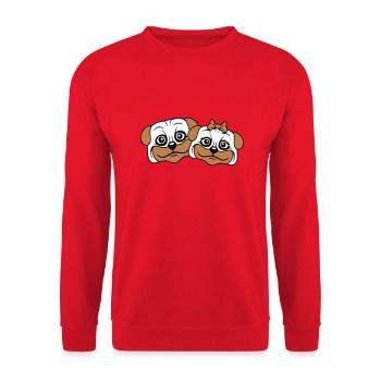 2 chiens Carlin Homme Femme Couple Deux Amoureux Amour - Sweat-shirt Unisexe - rouge - Devant - Alina (178cm) & Michal (187cm)