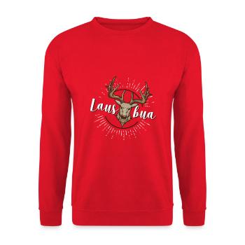 Lausbua Hirsch Lederhosen - Unisex Pullover - Rot - Vorne - Alina (178cm) & Michal (187cm)