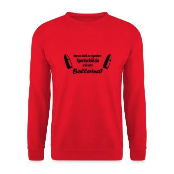 Warum heißt es Sportschützin und nicht Ballerina? - Unisex Pullover - Rot - Vorne - Alina (178cm) & Michal (187cm)