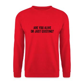 Lebst du oder existierst du nur? - Unisex Pullover - Rot - Vorne - Alina (178cm) & Michal (187cm)