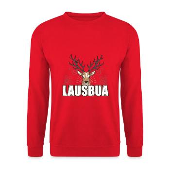 Lausbua Hirsch Lederhosen - Unisex Pullover - Rot - Vorne - Alina (178cm) & Michal (187cm)