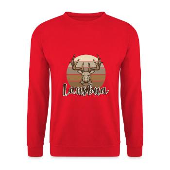 Lausbua Hirsch Lederhosen - Unisex Pullover - Rot - Vorne - Alina (178cm) & Michal (187cm)