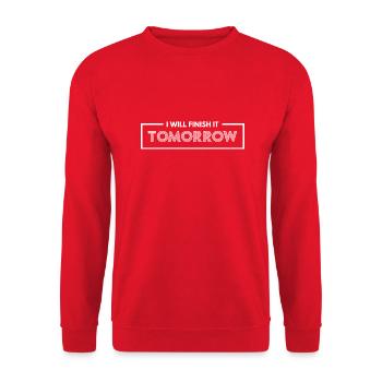 Funny "I Will Finish It Tomorrow" design - Unisex Sweatshirt - red - Front - Alina (178cm) & Michal (187cm)