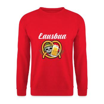 Lausbua Lederhosen - Unisex Pullover - Rot - Vorne - Alina (178cm) & Michal (187cm)