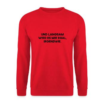 Und Langsam Wird Es Mir Egal Irgendwie Fun Spruch - Unisex Pullover - Rot - Vorne - Alina (178cm) & Michal (187cm)