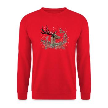 Cerf festif - Sweat-shirt Unisexe - rouge - Devant - Alina (178cm) & Michal (187cm)