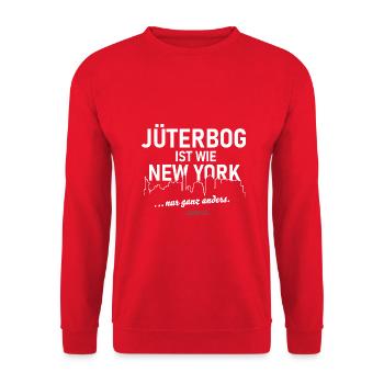 Jüterbog Ist wie New York 😜 Spruch - Unisex Pullover - Rot - Vorne - Alina (178cm) & Michal (187cm)