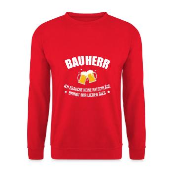 Bauherr Bier Hausbau Eigenheim Richtfest 2022 - Unisex Pullover - Rot - Vorne - Alina (178cm) & Michal (187cm)