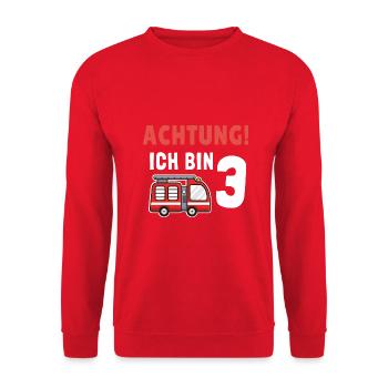 Kindergeburtstag 3 Jährige Feuerwehr Auto - Unisex Pullover - Rot - Vorne - Alina (178cm) & Michal (187cm)