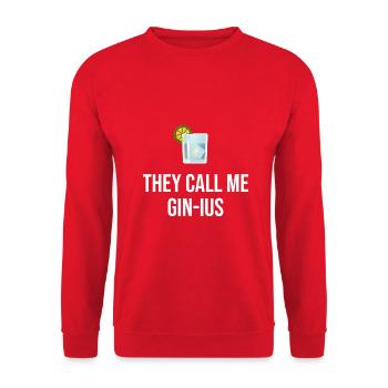 Gin Spruch They call me Gin-ius - Unisex Pullover - Rot - Vorne - Alina (178cm) & Michal (187cm)