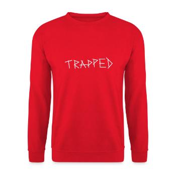 Trapped grunge punk Schriftzug - Unisex Pullover - Rot - Vorne - Alina (178cm) & Michal (187cm)