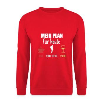 Mein Plan Wandern Bergsteigen | Hiking Wein Spruch - Unisex Pullover - Rot - Vorne - Alina (178cm) & Michal (187cm)