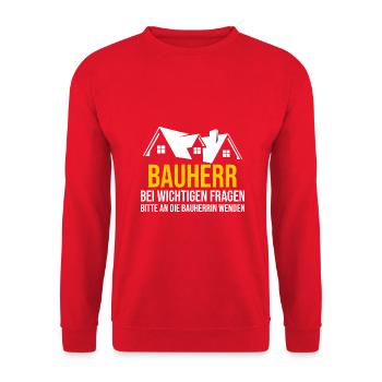 Bauherr Hausbau Eigenheim Richtfest 2022 - Unisex Pullover - Rot - Vorne - Alina (178cm) & Michal (187cm)