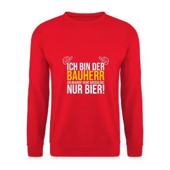 Bauherr Bier Hausbau Eigenheim Richtfest 2022 - Unisex Pullover - Rot - Vorne - Alina (178cm) & Michal (187cm)