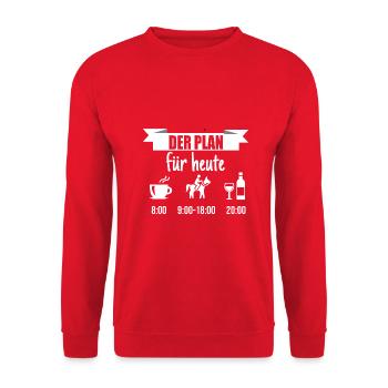 Mein Plan Reiten | Reiter Pferde Wein Spruch - Unisex Pullover - Rot - Vorne - Alina (178cm) & Michal (187cm)