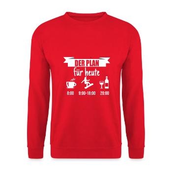 Mein Plan Apres Ski | Snowboard Wein Spruch - Unisex Pullover - Rot - Vorne - Alina (178cm) & Michal (187cm)