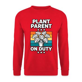 Plant Parent on Duty - Unisex Pullover - Rot - Vorne - Alina (178cm) & Michal (187cm)