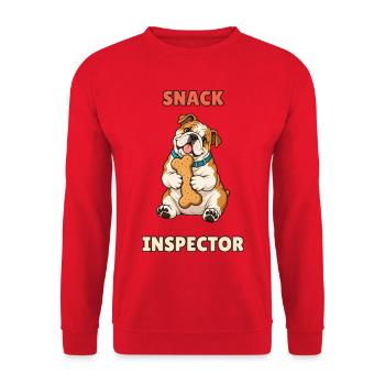 Snack-Inspektor – lustiger Bulldogge mit Keks - Unisex Pullover - Rot - Vorne - Alina (178cm) & Michal (187cm)
