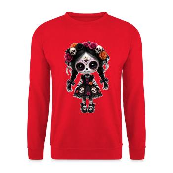 Halloween Dia de los muertos Puppe Kawaii gothic - Unisex Pullover - Rot - Vorne - Alina (178cm) & Michal (187cm)