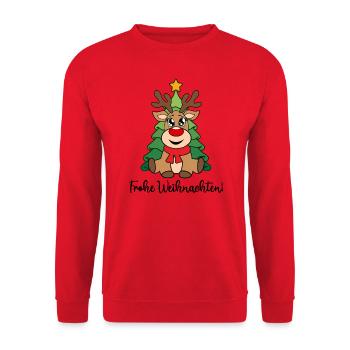 Frohe Weihnachten Rentier rote Nase süß Rudolph - Unisex Pullover - Rot - Vorne - Alina (178cm) & Michal (187cm)
