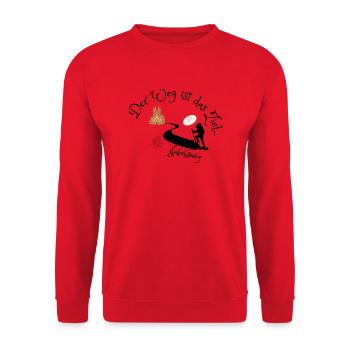 Jakobsweg - Der Weg ist das Ziel - Unisex Pullover - Rot - Vorne - Alina (178cm) & Michal (187cm)