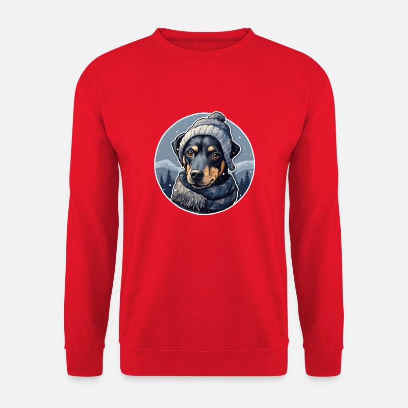 Pinscher mit Schal und Jacke - Unisex Pullover - Rot
