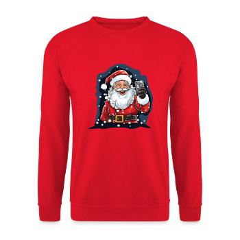 Santa Christmas lustiges Xmas Selfie - Unisex Pullover - Rot - Vorne - Alina (178cm) & Michal (187cm)