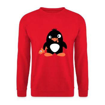 Funny Penguin Fish Caught Crazy Stupid Doofy - Unisex Sweatshirt - red - Front - Alina (178cm) & Michal (187cm)