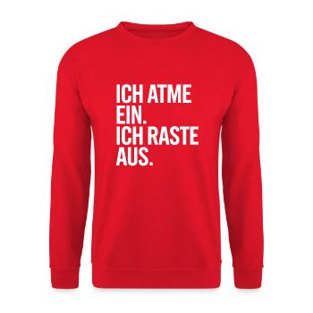 Ich atme ein, Ich raste aus - Unisex Pullover - Rot - Vorne - Alina (178cm) & Michal (187cm)