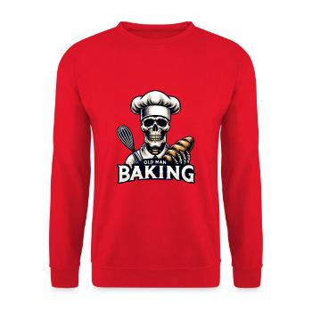 Old Man Baking Skull with Baker's Hat Baking Bread - Unisex Sweatshirt - red - Front - Alina (178cm) & Michal (187cm)