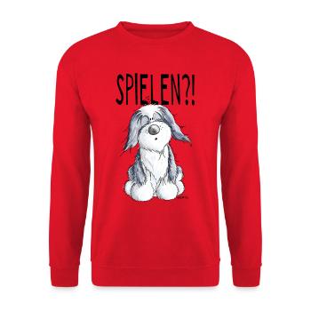 Verspielter Bearded Collie - Hund - Geschenk - Unisex Pullover - Rot - Vorne - Alina (178cm) & Michal (187cm)