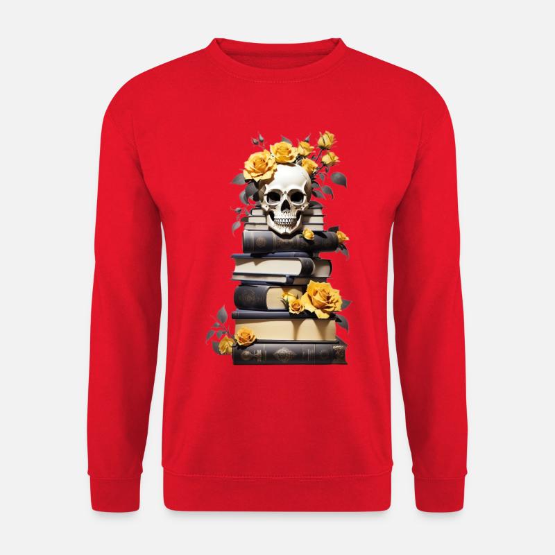 Bücherstapel mit Schädel - Unisex Pullover - Rot