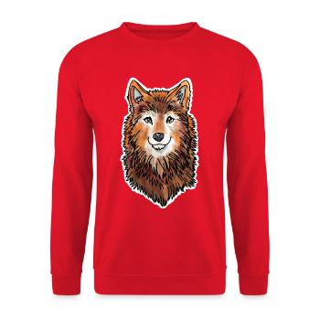 Wolfskopf (Braunes Fell) - Unisex Pullover - Rot - Vorne - Alina (178cm) & Michal (187cm)