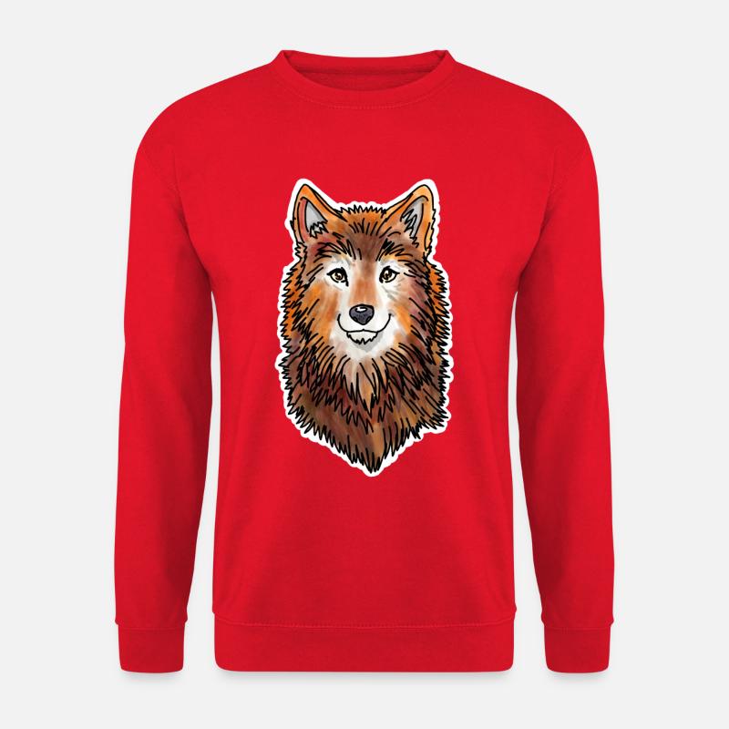 Wolfskopf (Braunes Fell) - Unisex Pullover - Rot