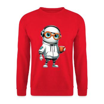 Kleiner Roboter im Hoodie - Unisex Pullover - Rot - Vorne - Alina (178cm) & Michal (187cm)