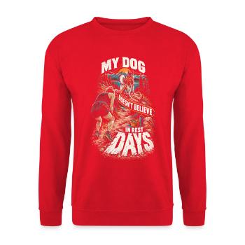 Canicross My Dog Doesnt Believe In Rest Days - Unisex Pullover - Rot - Vorne - Alina (178cm) & Michal (187cm)