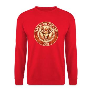 Year Of The Fire Goat 2027 Shirt | Vintage Fire Go - Unisex Pullover - Rot - Vorne - Alina (178cm) & Michal (187cm)
