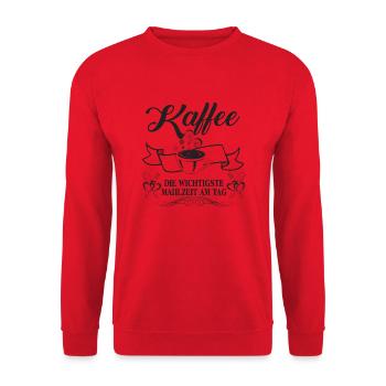 Kaffee die wichtigste Mahlzeit am Tag - Unisex Pullover - Rot - Vorne - Alina (178cm) & Michal (187cm)