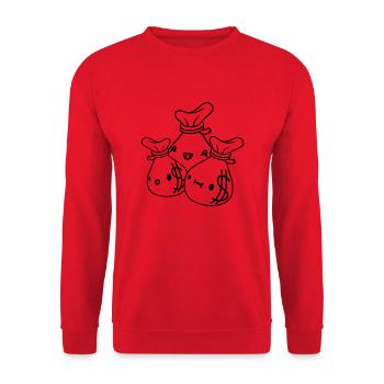 Comic Geldsäcke Freunde Team - Unisex Pullover - Rot - Vorne - Alina (178cm) & Michal (187cm)
