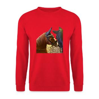 Ein Zarter Pferdekuss - Unisex Pullover - Rot - Vorne - Alina (178cm) & Michal (187cm)