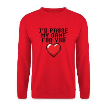 Ich würde mein Spiel für dich pausieren - Unisex Pullover - Rot - Vorne - Alina (178cm) & Michal (187cm)