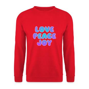 Liebe, Frieden, Freude - Unisex Pullover - Rot - Vorne - Alina (178cm) & Michal (187cm)